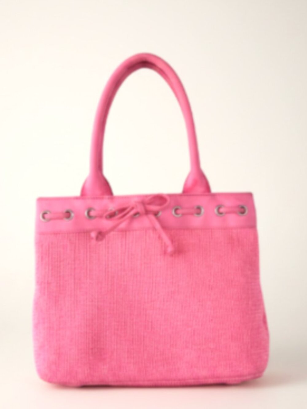 The Sak Vibrant Pink Crochet Tote Shoulder Bag Magnetic Close Polka Dot Lining